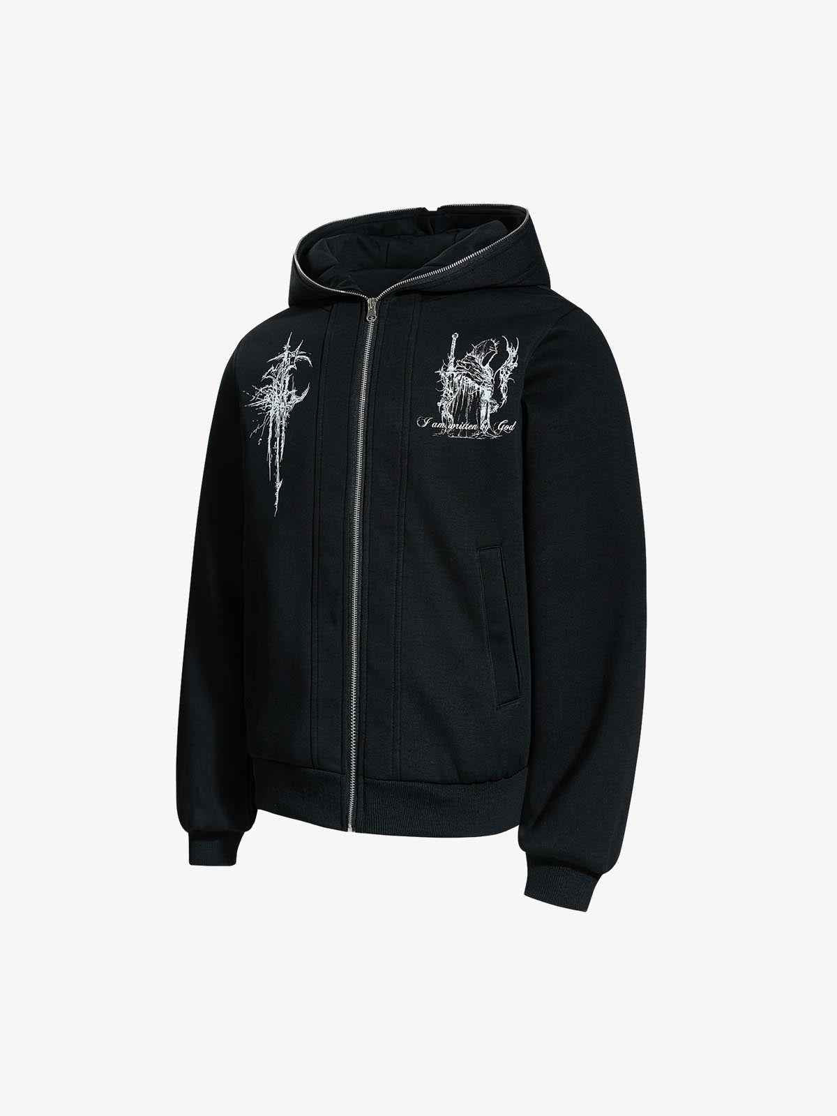 Gothic Graphic Print Zip Up Jacket