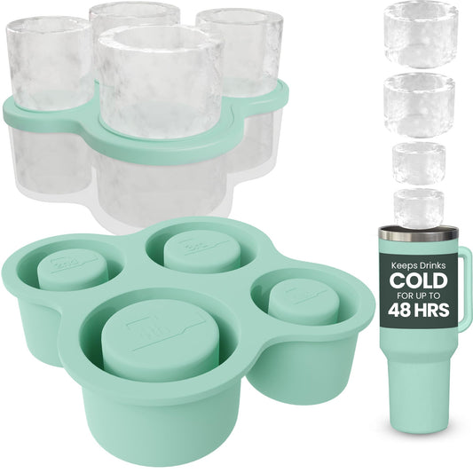 4-Ring Silicone Ice Cube Tray for Stanley Cup with Lid and Metal Reusable Straws - Stanley Ice Mold - Stanley Cup Ice Mold - Stanley Cup Ice Cube Mold for 14-40 oz Tumbler Whiskey Cocktails Drinks