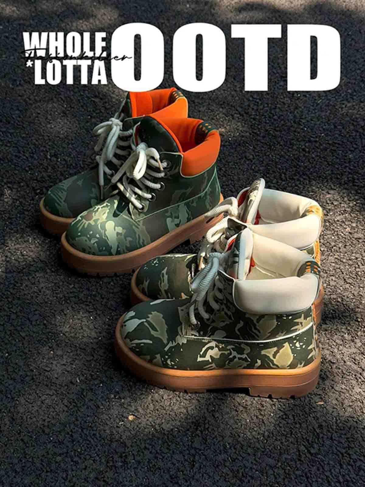 Camo Print Lace Up Chunky Ankle Boots