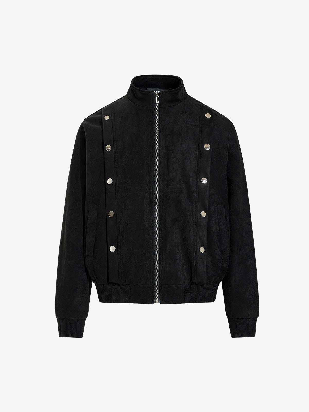 Vintage Stand Collar Metal Button-Structured Bomber Jacket