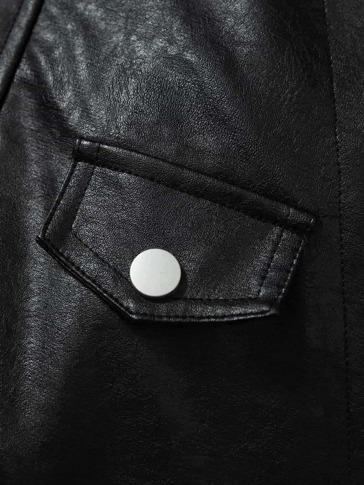 Vintage Detachable Fur Collar Quilted Leather Jacket - 2523