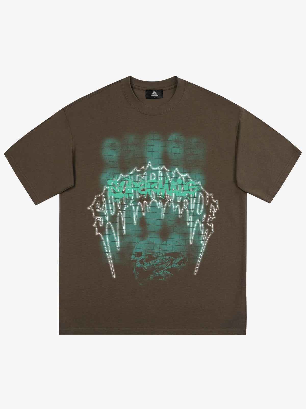 Dark Grid Skull Graphic T-Shirt