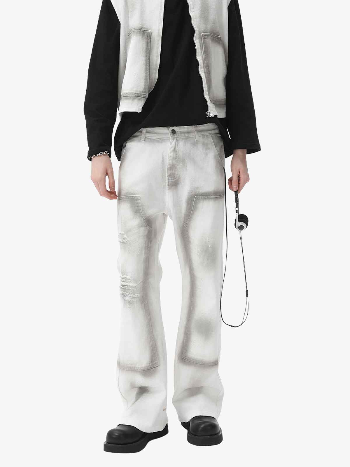 Airbrush Print Sleeveless Vest & Straight Leg Jeans Set