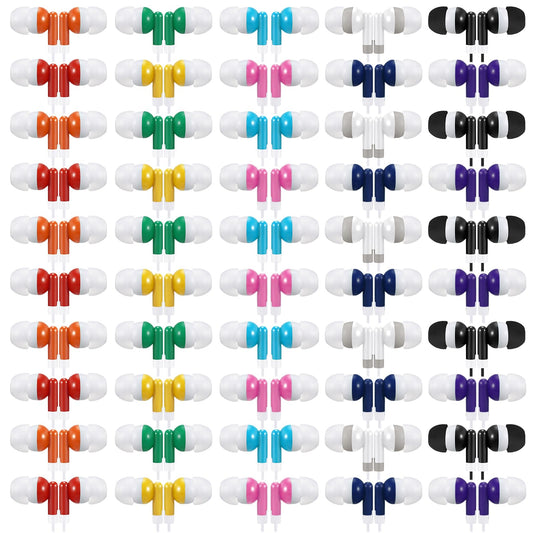 Saysurey 50 Pack Earbud Bulk Kid Headphone Earphone Earbud with Wire Individually Bagged for Classroom Student School Library(Multicolor)