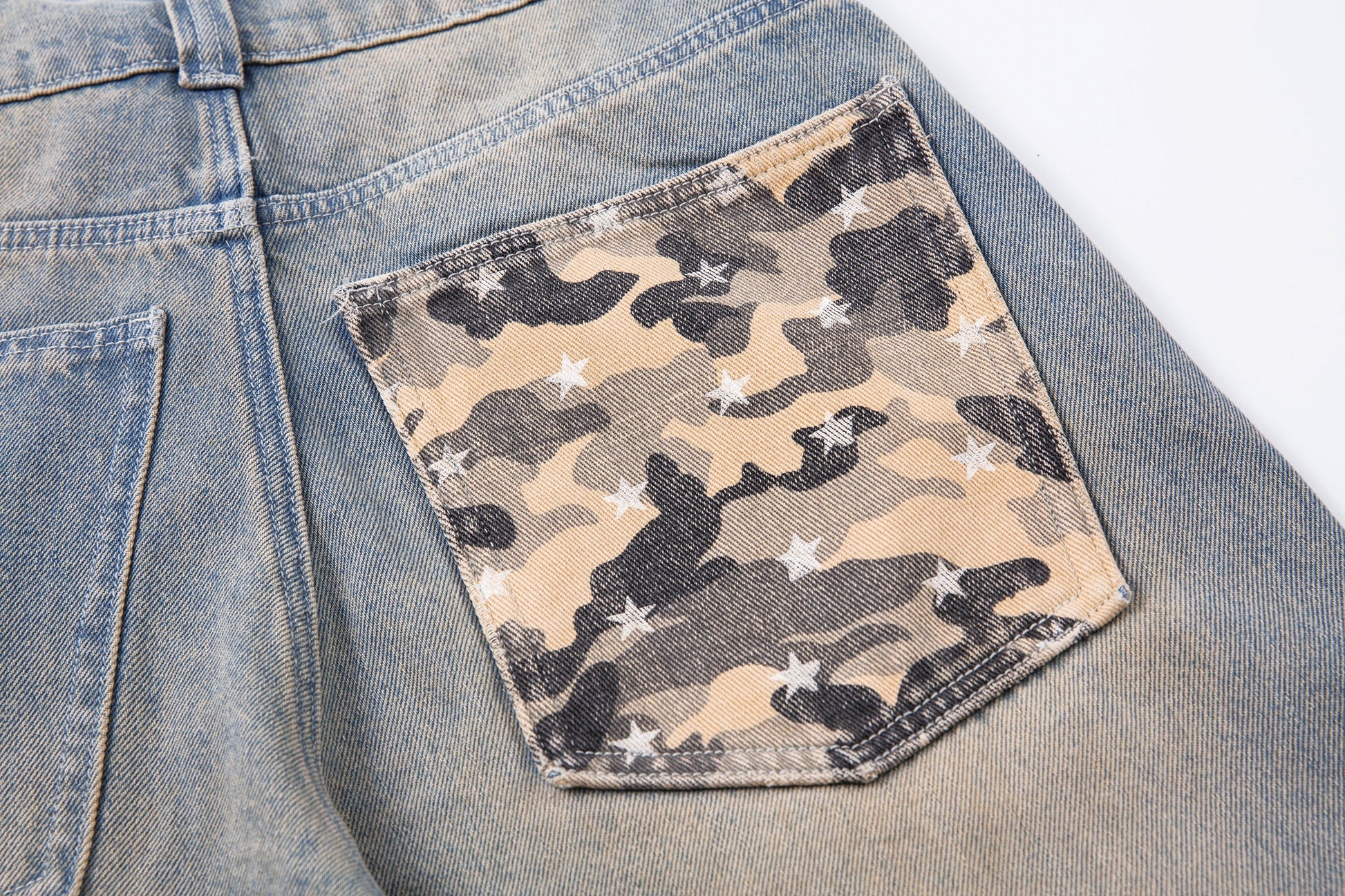 Camo Star Cuffed Denim | Baggy Streetwear Jeans - Luxuryurbanwear