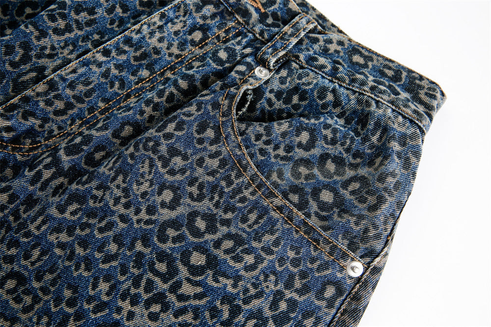 Leopard Print Barrel Jeans | Wide Leg High Rise Streetwear Denim - Luxuryurbanwear