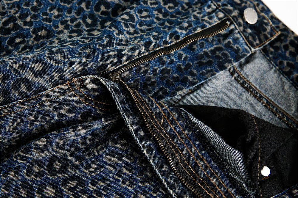 Leopard Print Barrel Jeans | Wide Leg High Rise Streetwear Denim - Luxuryurbanwear