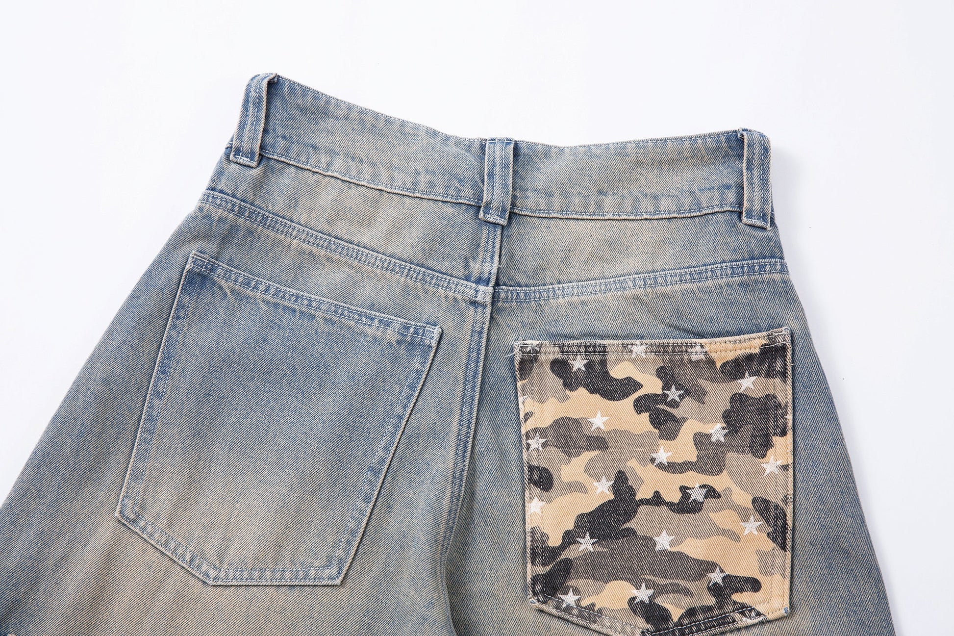 Camo Star Cuffed Denim | Baggy Streetwear Jeans - Luxuryurbanwear