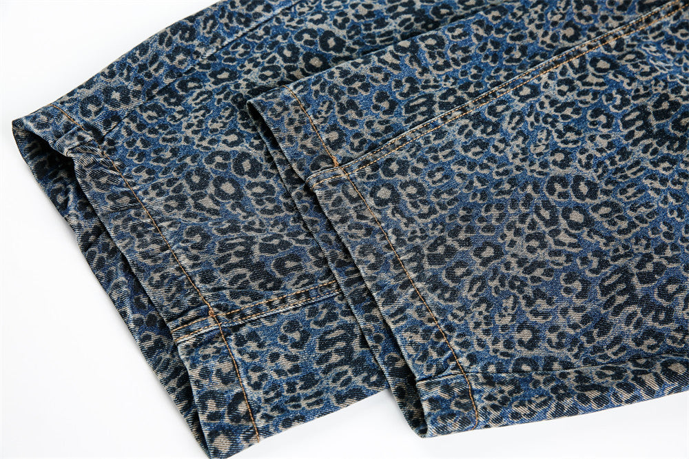 Leopard Print Barrel Jeans | Wide Leg High Rise Streetwear Denim - Luxuryurbanwear