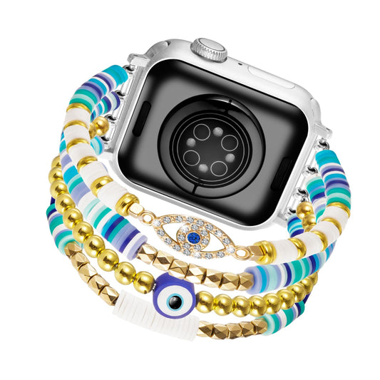 Beaded Apple Watch Band Women Compatible with Apple Watch 38mm 40mm 41mm Stretchy Boho Apple Watch Band Elastic Apple Watch Band Replacement for iWatch Series 9/8/7/SE/6/5/4/3/2/1