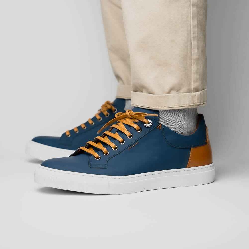 65-229-NVY Diaz Rubberized Calfskin Sneaker Navy