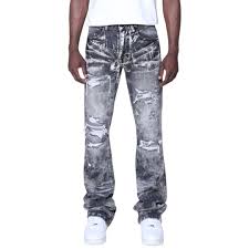 SMOKE RISE Jeans Distressed Ripped Light Wash