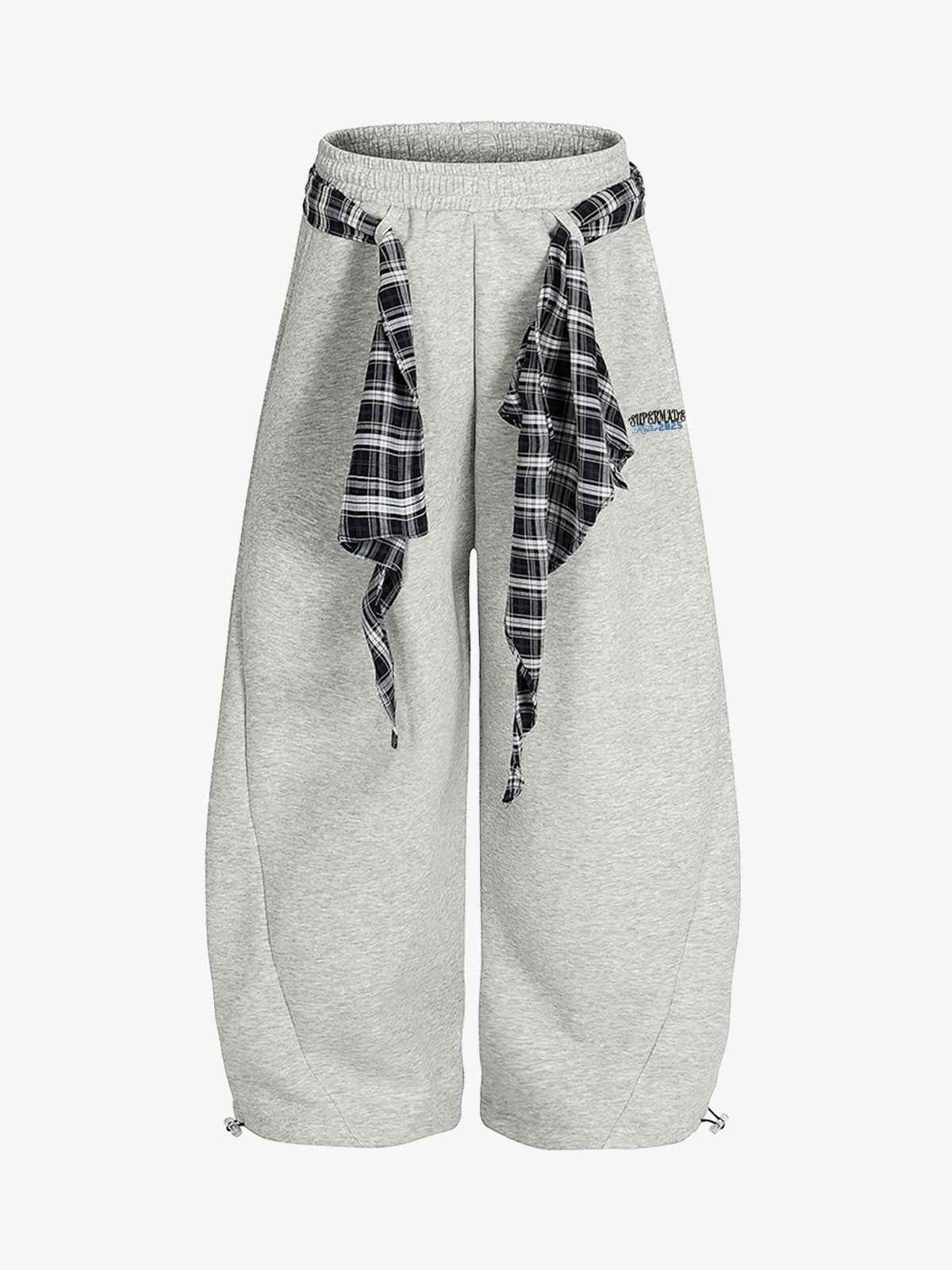 Street Detachable Plaid Waistband Machete Casual Pants