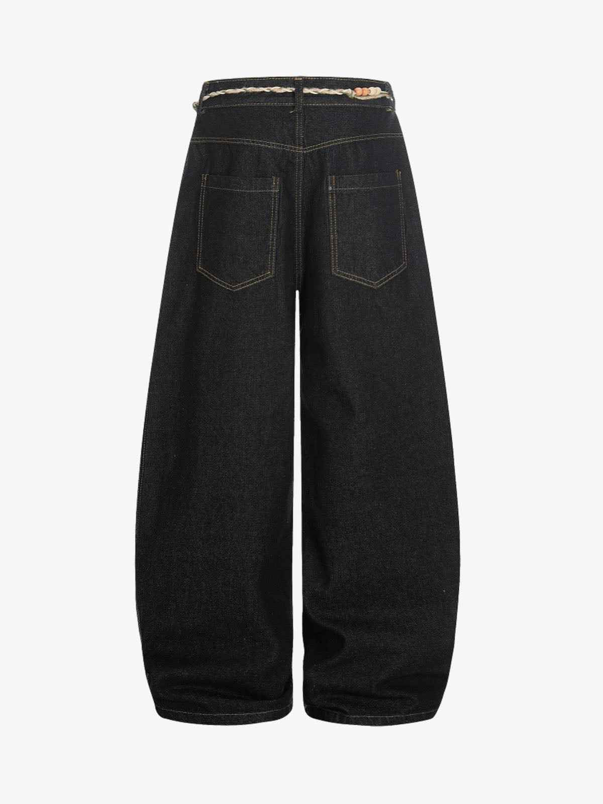 Rope Detail Waist Wide Leg Denim Jeans
