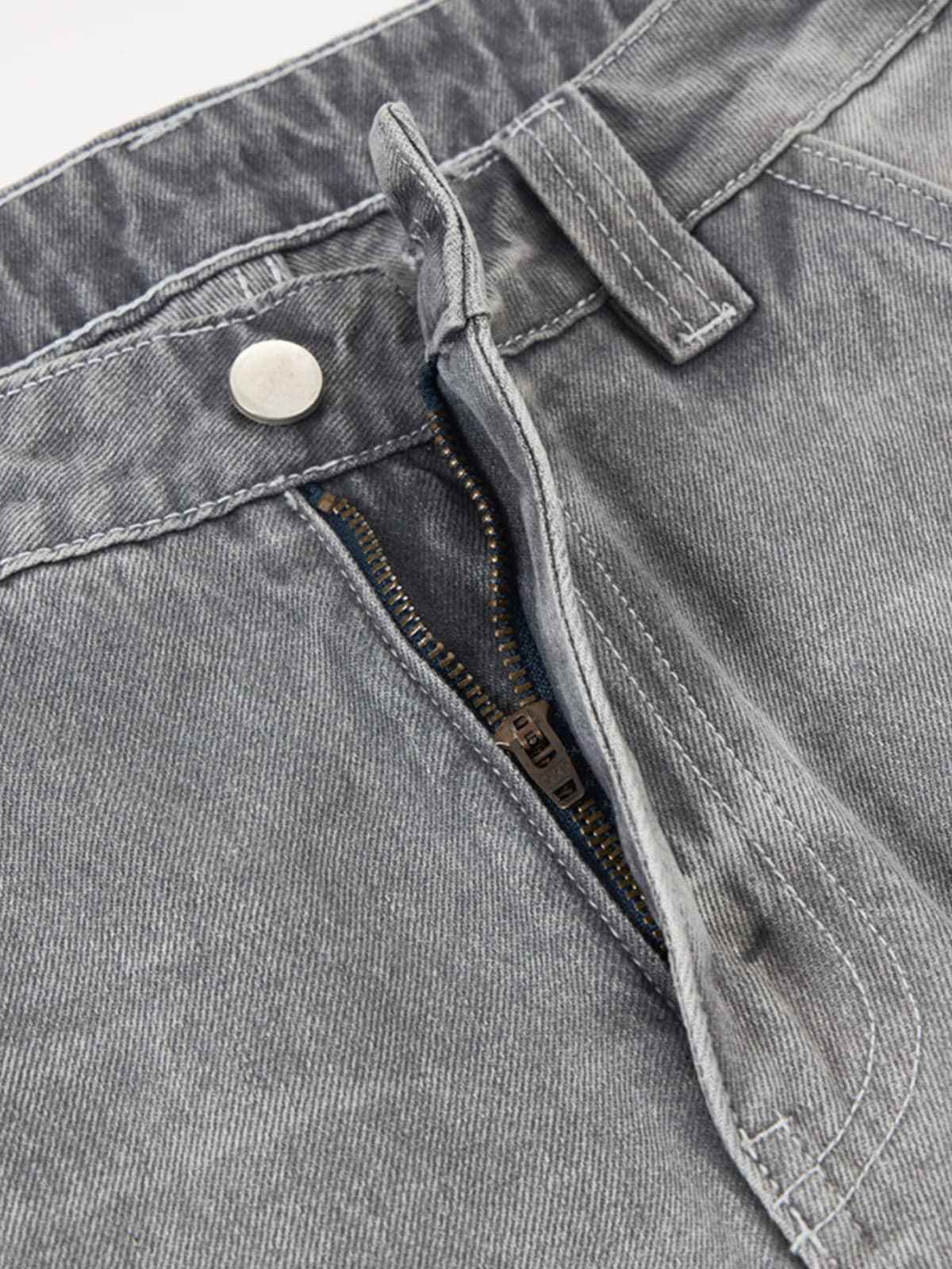 Retro Washed Distressed Curved Blade Wide-Leg Jeans