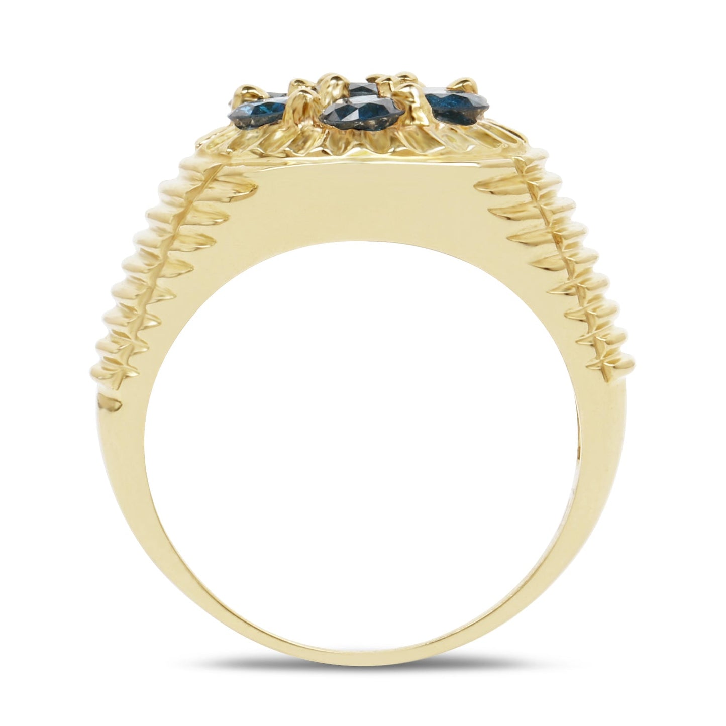 14K Yellow Gold Plated 1.40 Carat Genuine Blue Diamond .925 Sterling Silver Ring