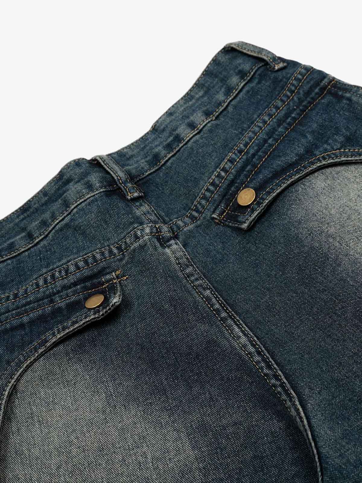 Vintage Embroidered Washed Raw-Edge Graffiti Scimitar Jeans - Luxuryurbanwear