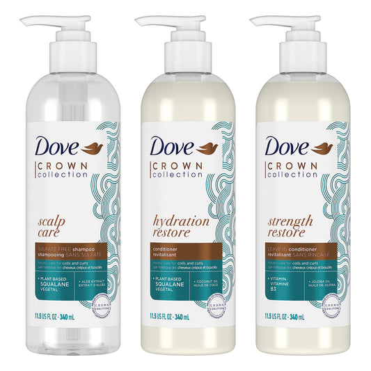 Dove Amplified Textures Shampoo Conditioner Leave-In Conditioner with Coconut Milk Aloe and Jojoba 3 Count for Coils Curls and Waves and Moisture Amplifying Hair Care Blend 11.5 oz