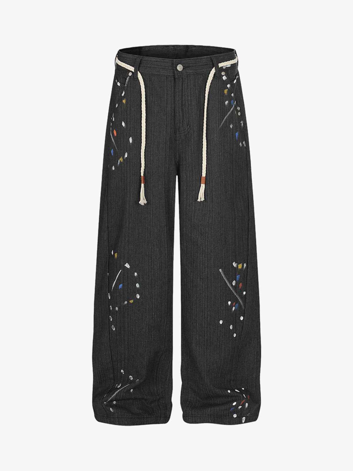Street Contrast Artistic Graffiti Drawstring Jeans