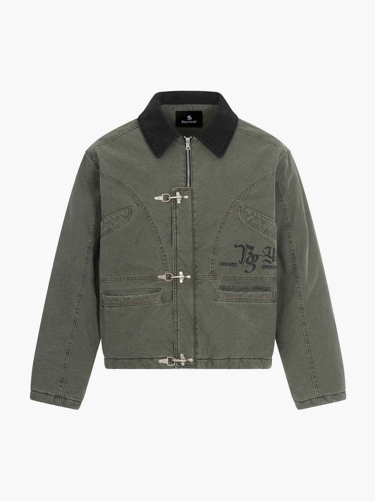 Fireman Clasp Washed Denim Knight Crest Jacket