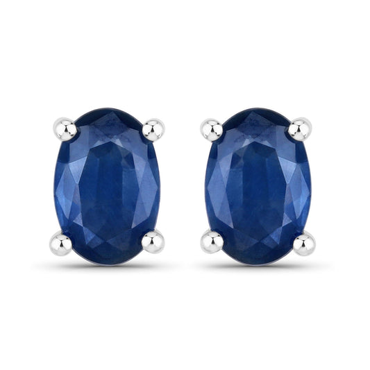 1.04 Carat Genuine Blue Sapphire 14K White Gold Earrings