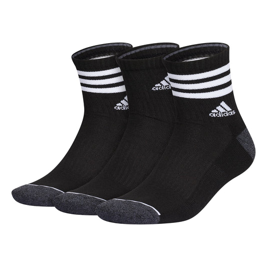 adidas Mens 3-Stripe High Quarter Socks with Arch Compression (3-Pair) Black/Onix Grey/White Large