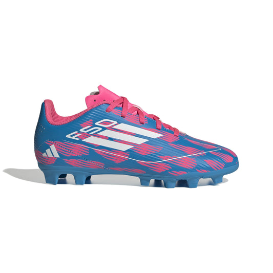adidas F50 Club Youth Firm Ground Soccer Shoes - Comfortable Fit with Textured Synthetic Upper and Versatile Outsole (Solar Blue/White/Solar Pink US Footwear Size System Little Kid Numeric Medium 2.5)