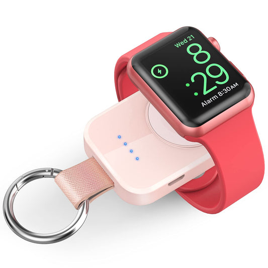 i.VALUX Portable Wireless Charger for Apple Watch Series 10/9/8/UItra/7/6/5/4/3/2/SE/Nike Compact Magnetic iWatch Charger 1000mAh Power Bank Keychain Style Gift Your Mother Girl Birthday-Pink