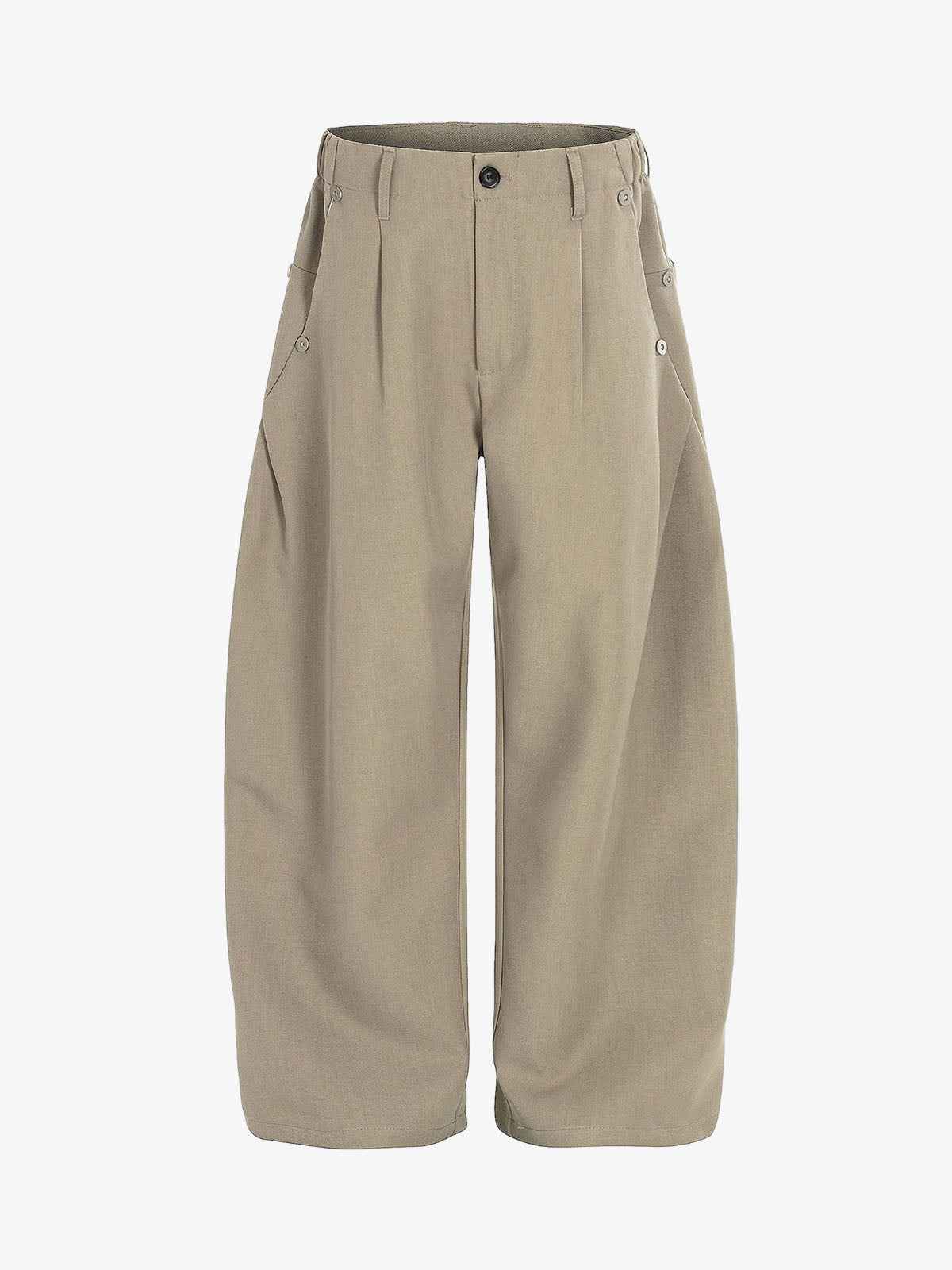 Structured Panel Pleated Wide Leg Barrel Pants