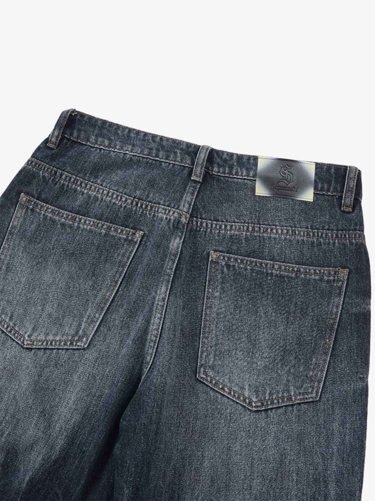 Vintage Distressed Wash Wide Leg Jeans