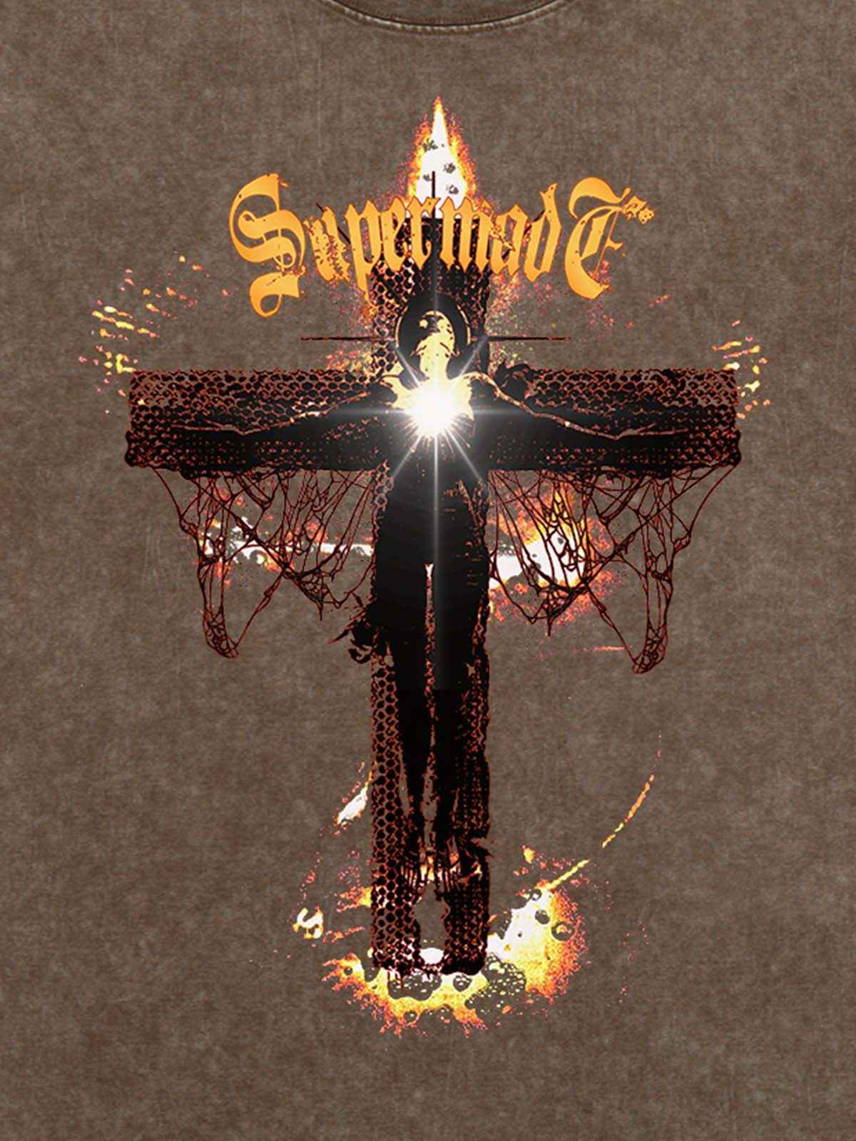 Washed Gothic Cross Graphic T-Shirt