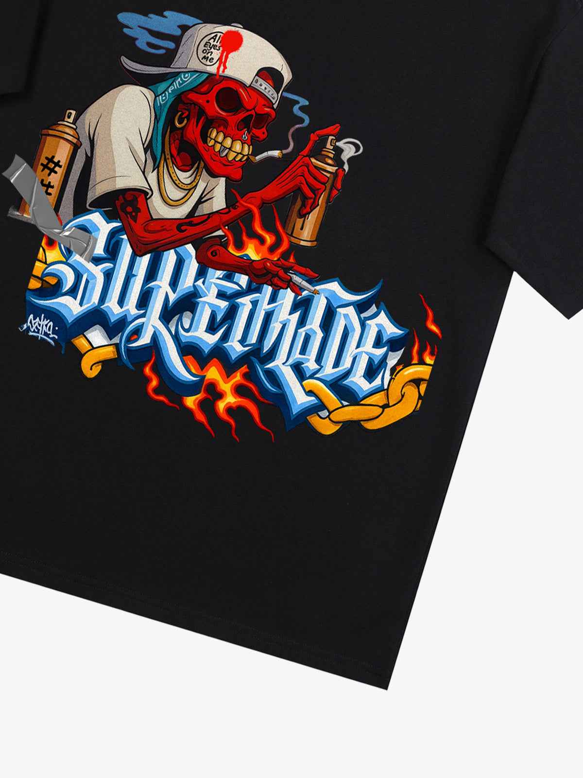 Street Skull Graffiti Artist Flame Flower Font T-Shirt