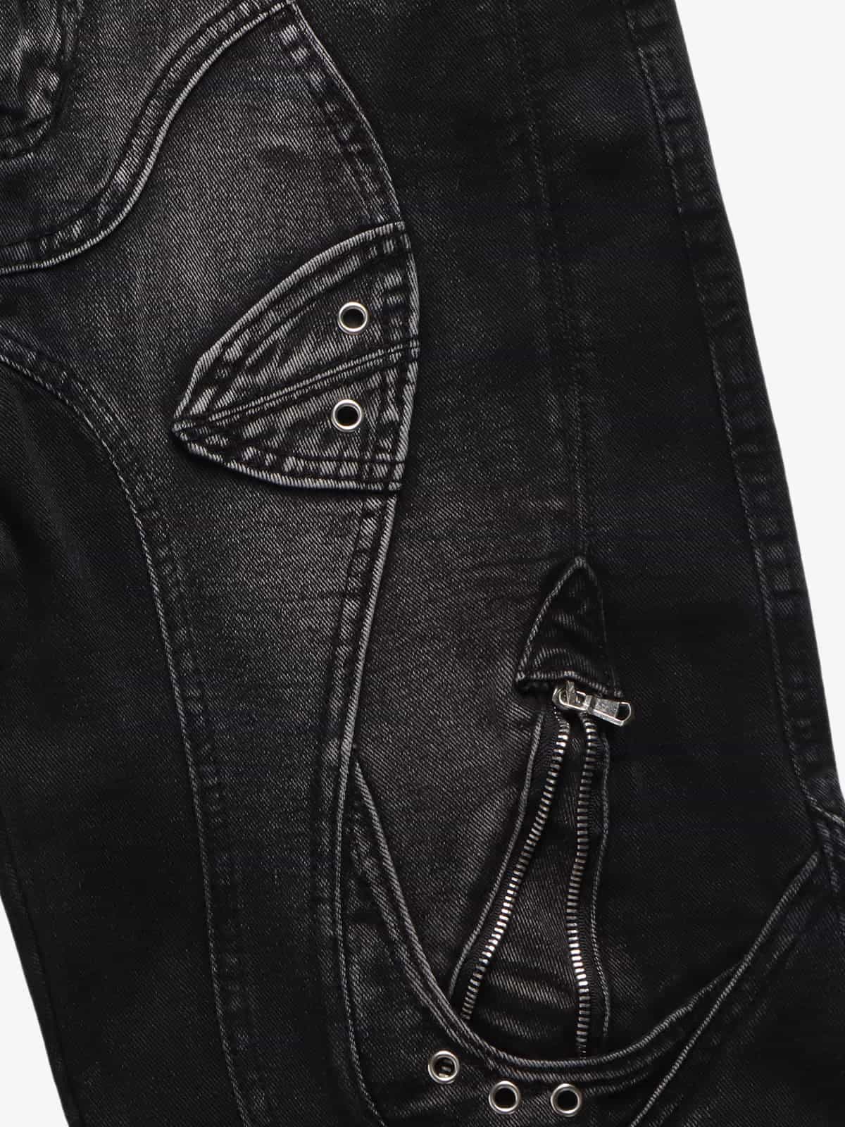 Vintage Distressed Curved Blade Barrel Jeans - Luxuryurbanwear