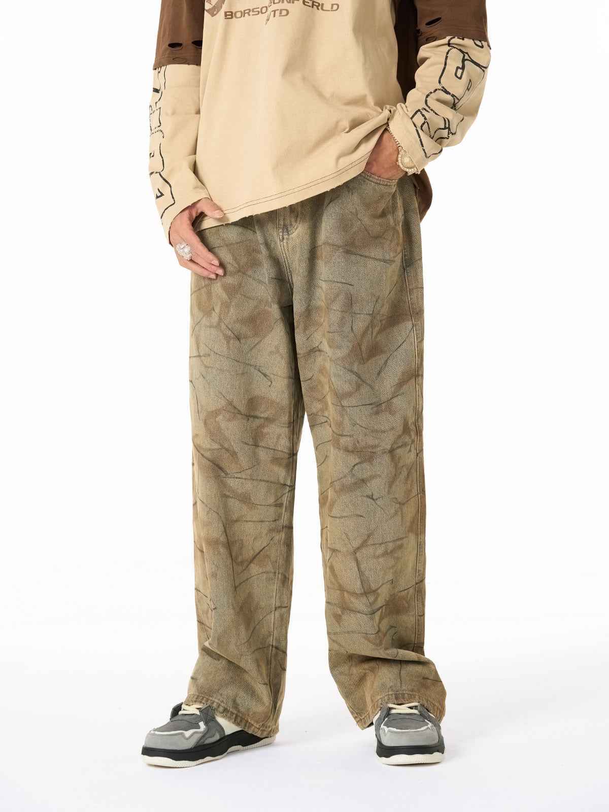 Vintage Washed Distressed Copper-Dyed Jeans