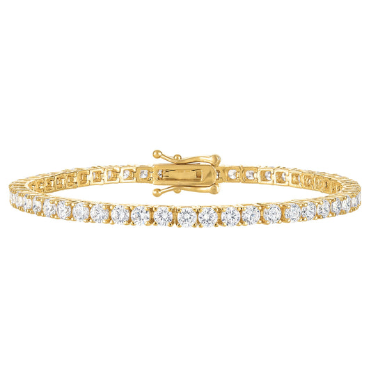 KISPER 24K White Gold Plated Tennis Bracelets for Women 3mm 4mm Cubic Zirconia Simulated Diamond Classic Tennis Bracelet Sizes 6.5-7.5 Inch (3mm Yellow Gold 6.5 inches)