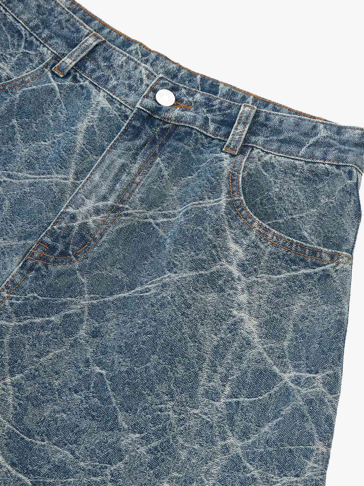 Retro Crackle-Washed Barrel Jeans - Luxuryurbanwear