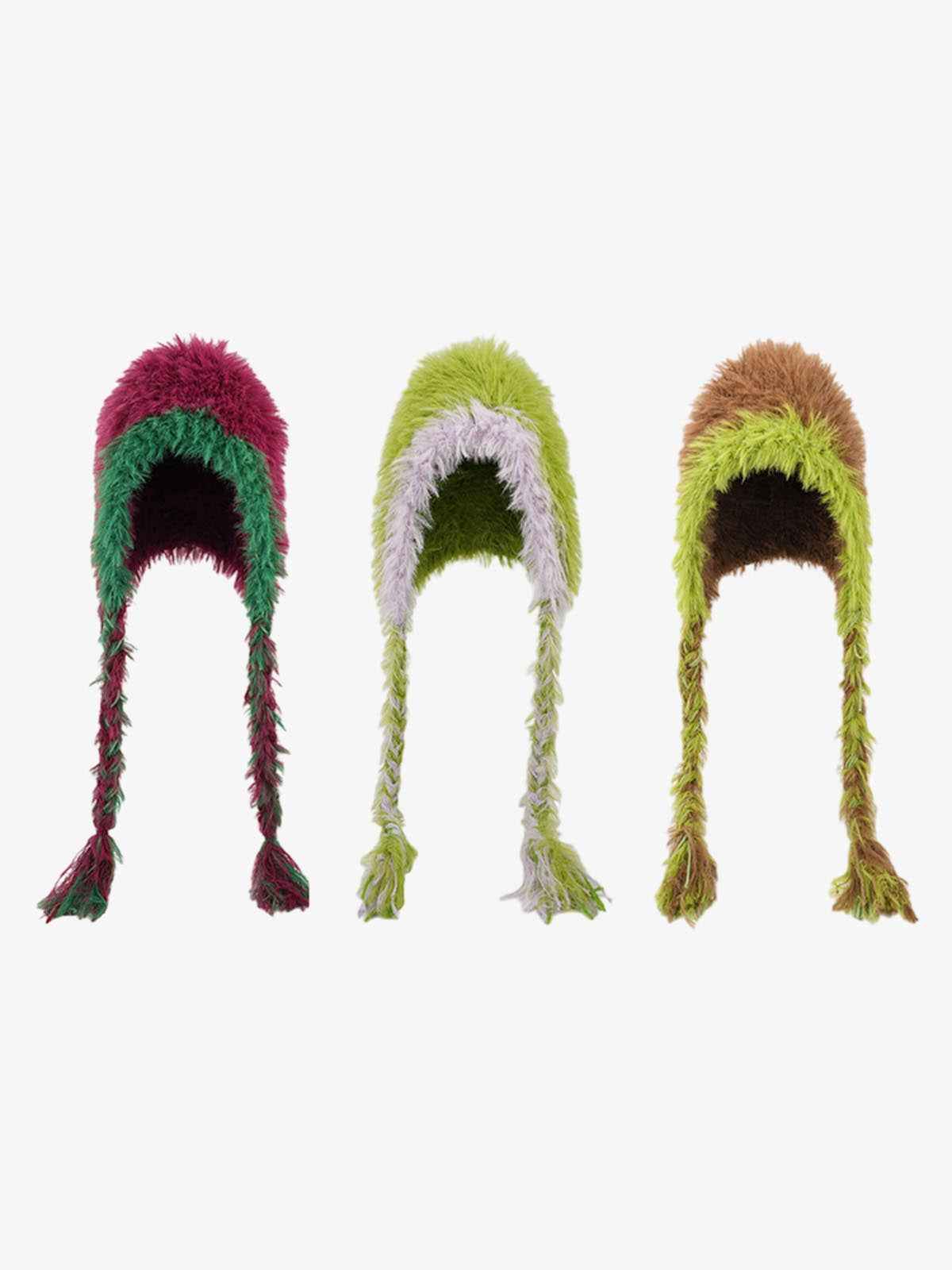 Retro Color-Block Mohair Fuzzy Long-Tie Earflap Hat