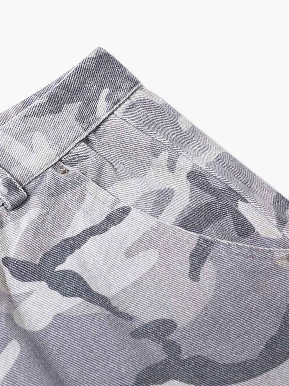 Snow Camouflage Machete Wide-Leg Cargo Barrel Pants - 2548