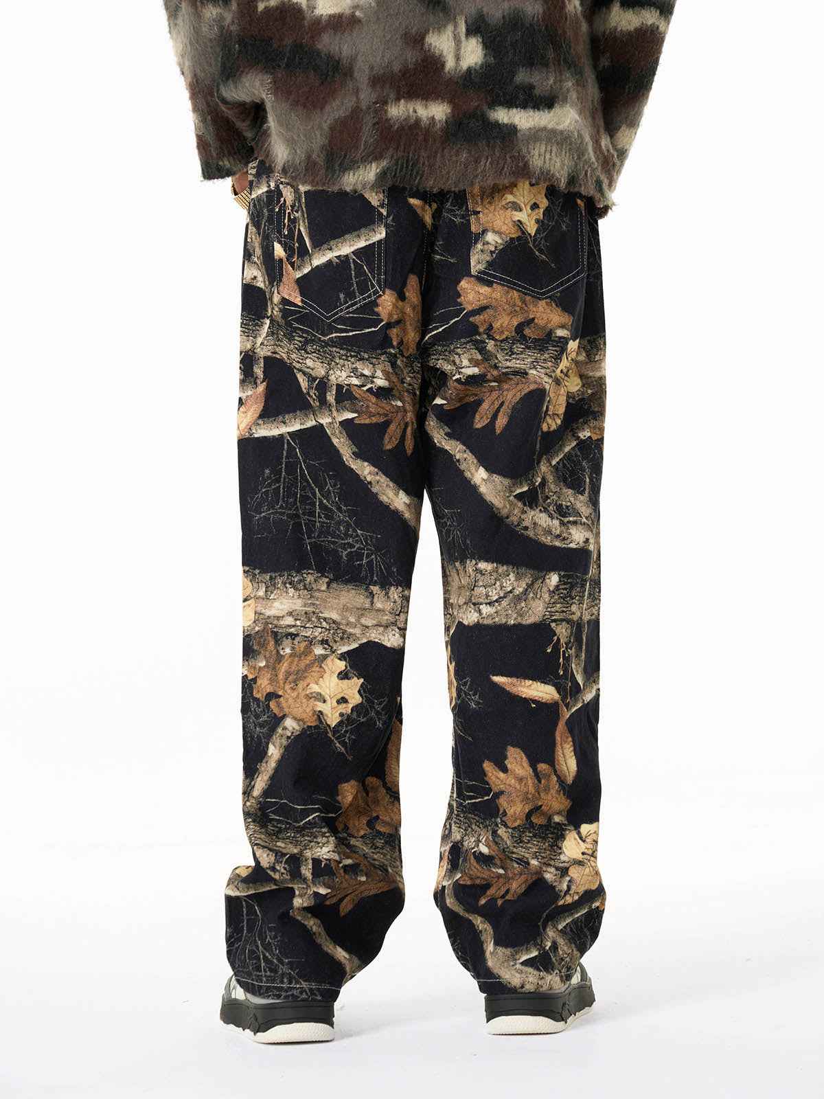 Vintage Washed Distressed Leaf Camouflage Jeans