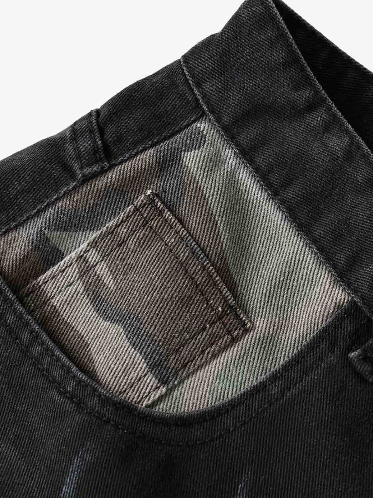 Butterfly Spray Graphic Camo Pocket Barrel Jeans - Luxuryurbanwear
