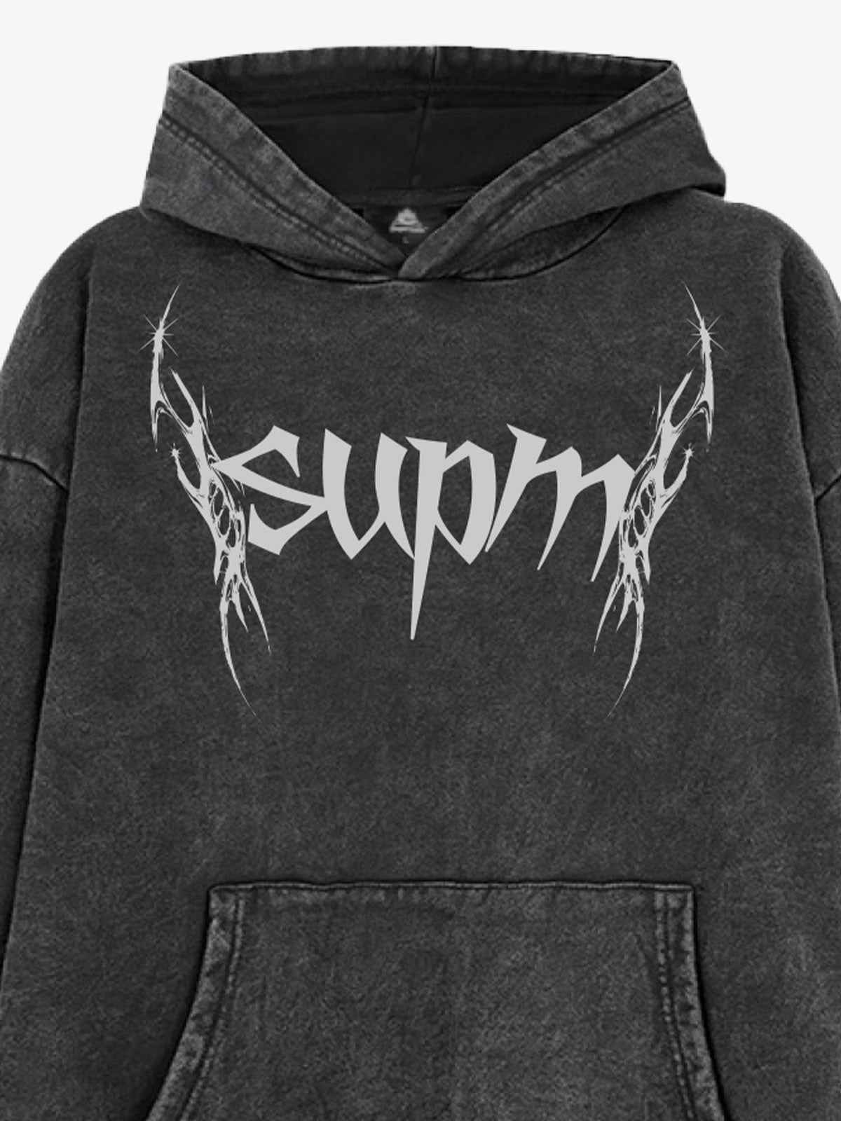 Washed Gothic Spike Letter Hoodie