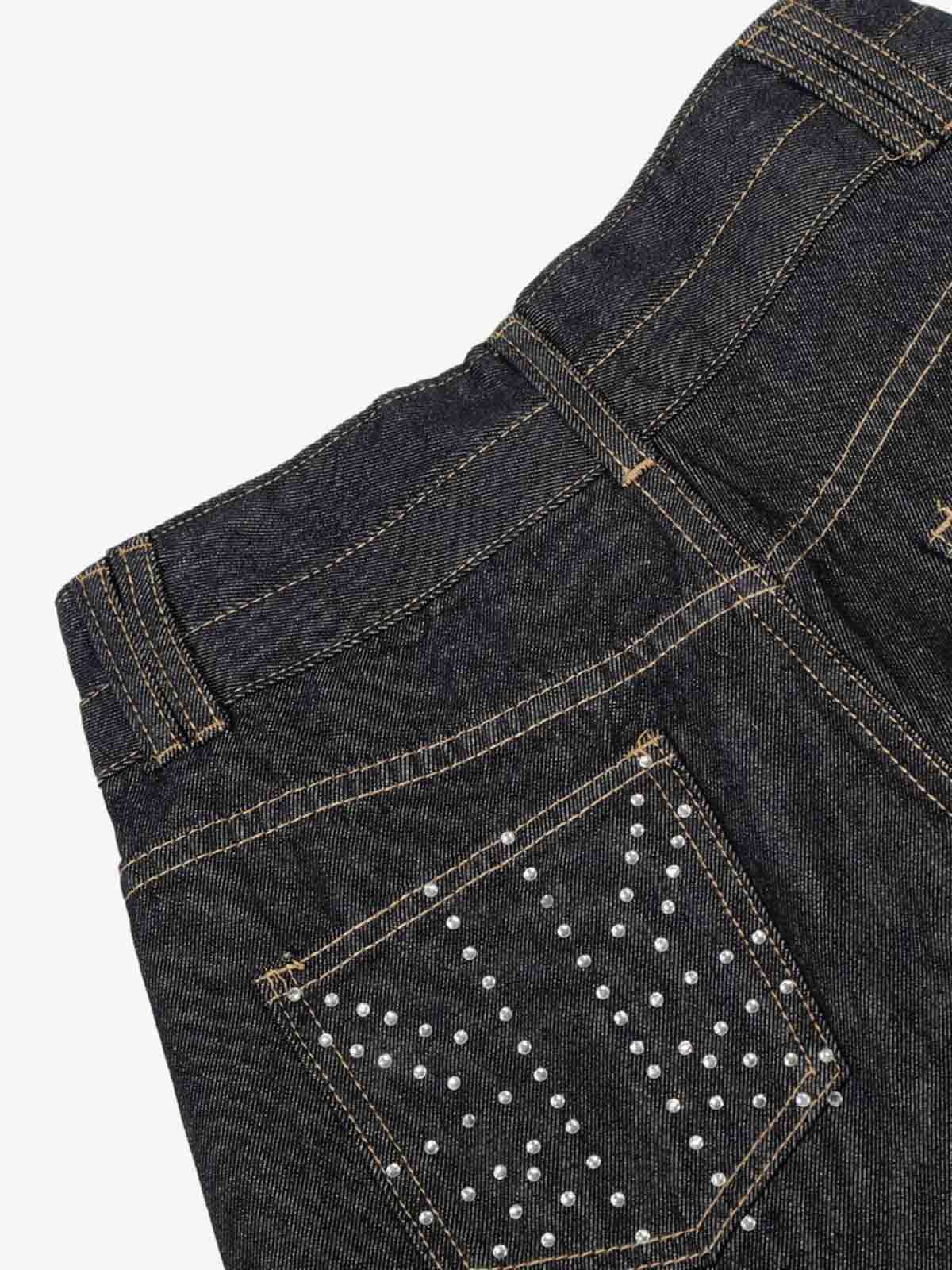 Studded Cross Pattern Wide Leg Denim Jeans - Luxuryurbanwear