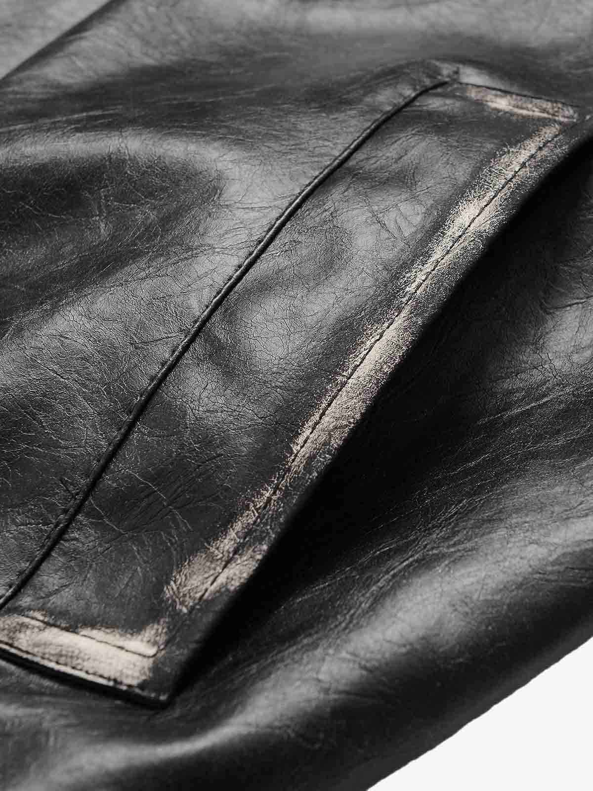 Retro Leather Stand-Collar Elastic Hem Jacket