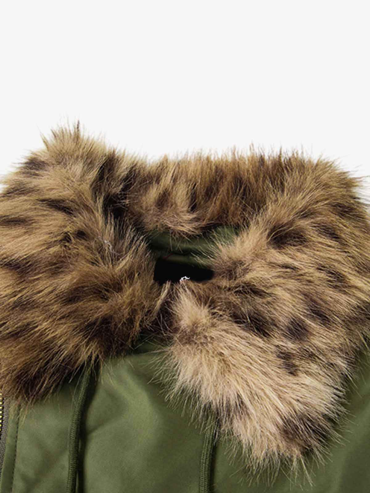 Retro Leopard Fur Collar Asymmetrical Zip Padded Jacket