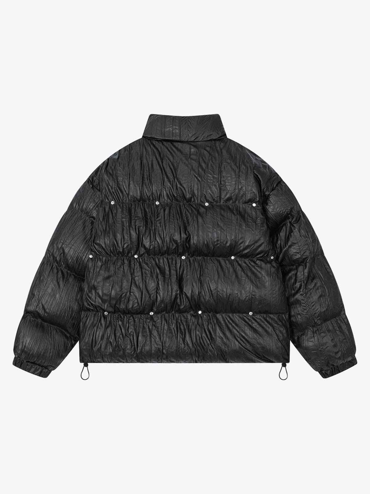 Retro Buckled High-Neck Crinkle Puffer Jacket