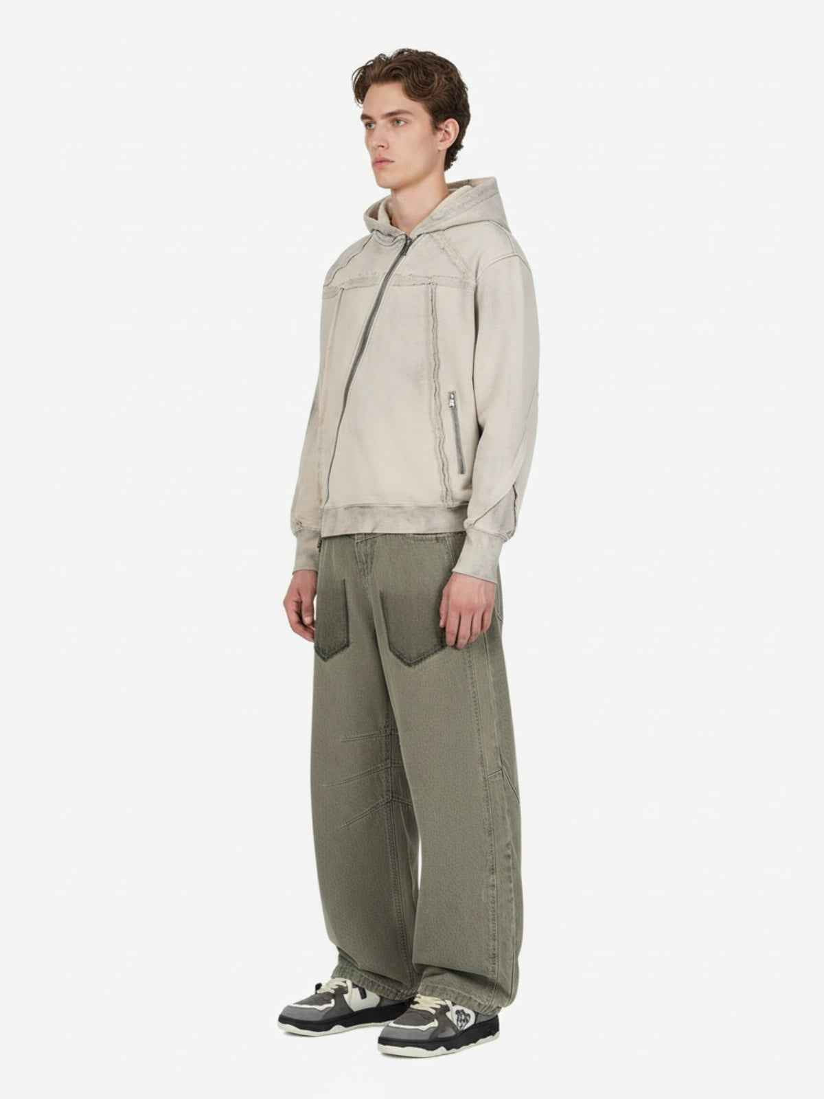 Retro Asymmetric Zip Up Deconstructed Hoodie