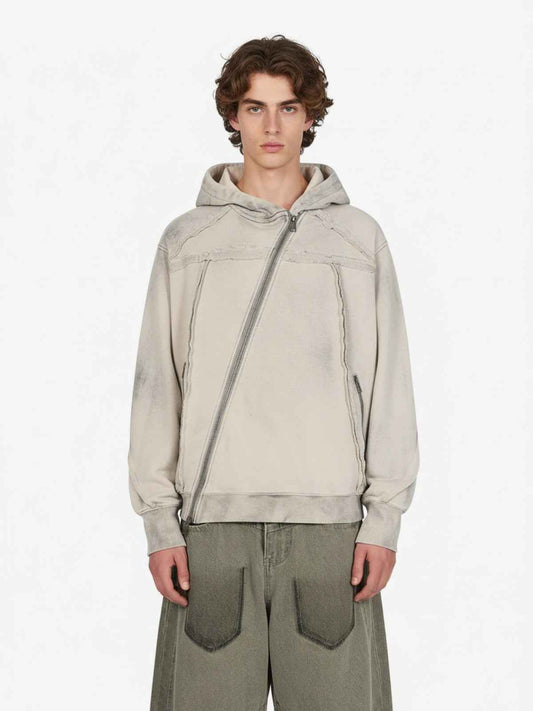 Retro Asymmetric Zip Up Deconstructed Hoodie