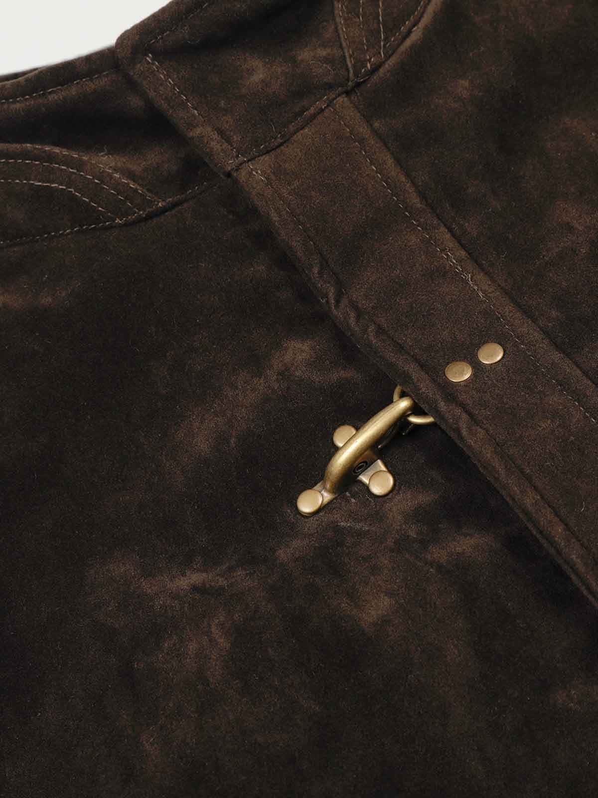 Vintage Suede Embroidered Metal Clip Down Jacket