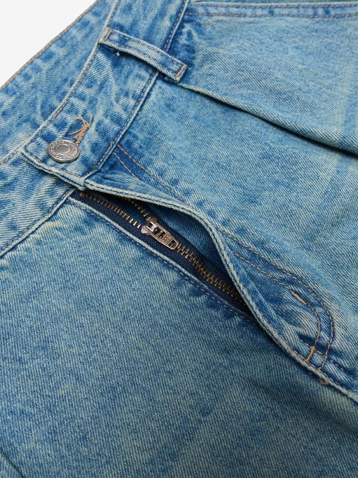 Vintage Light-Wash Pleated Barrel Jeans - Luxuryurbanwear