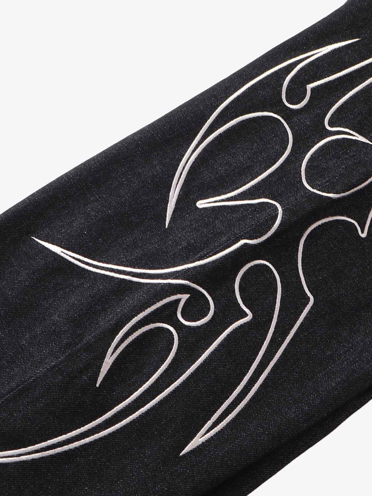 Flame Embroidered Wide Leg Washed Denim Jeans - Luxuryurbanwear